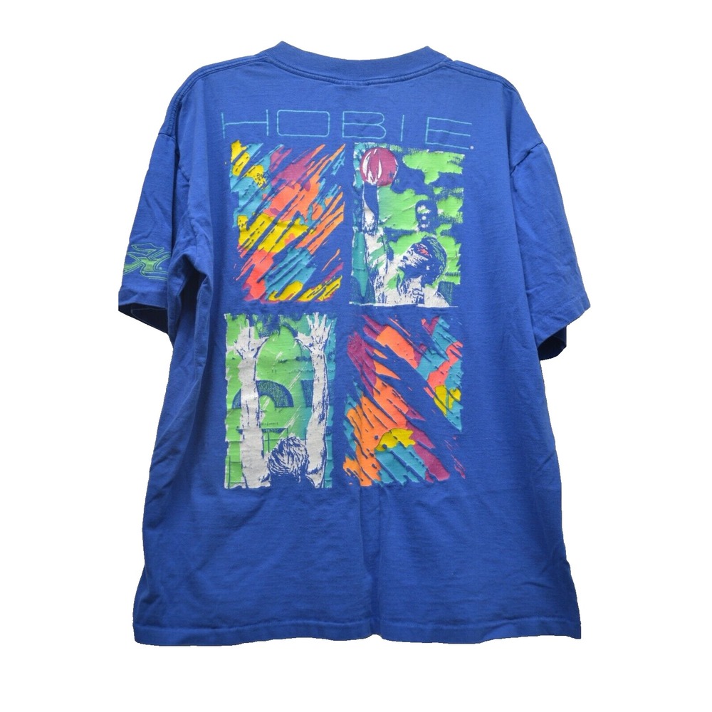 Vintage Hobie Men's Large Blue Short Sleeve T-Shirt Graphic on Back(G7)